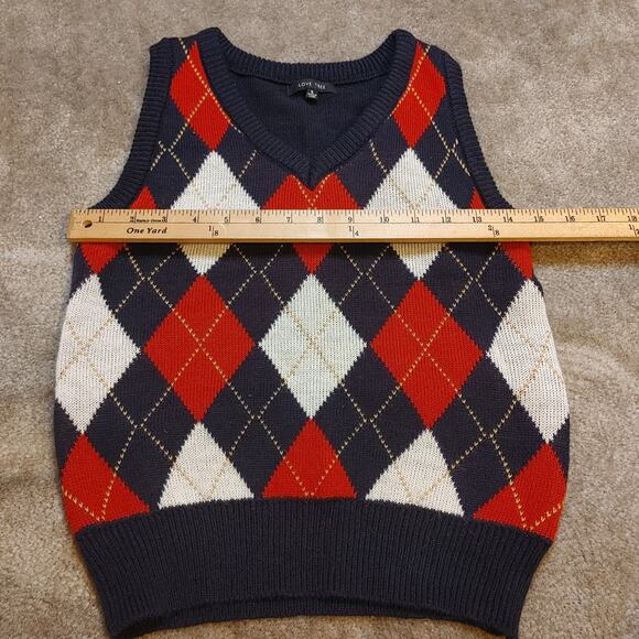 Love Tree Size Small S Argyle Diamond Vest Blue White Red 100% Acrylic Top - Picture 2 of 7